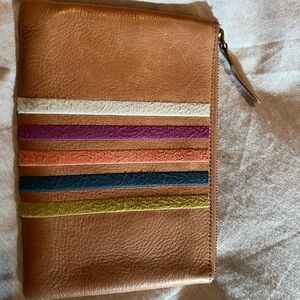 Madewell leather clutch/ Pouch with stitched stripes